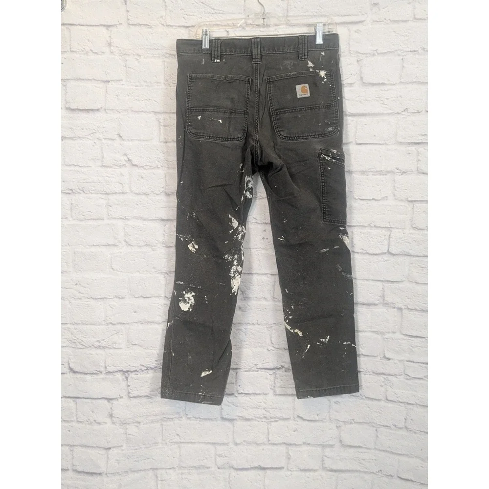 Mens THRASHED  Carhartt‎ Grey Work Pant Relaxed Fit Stains Distressed 32x27